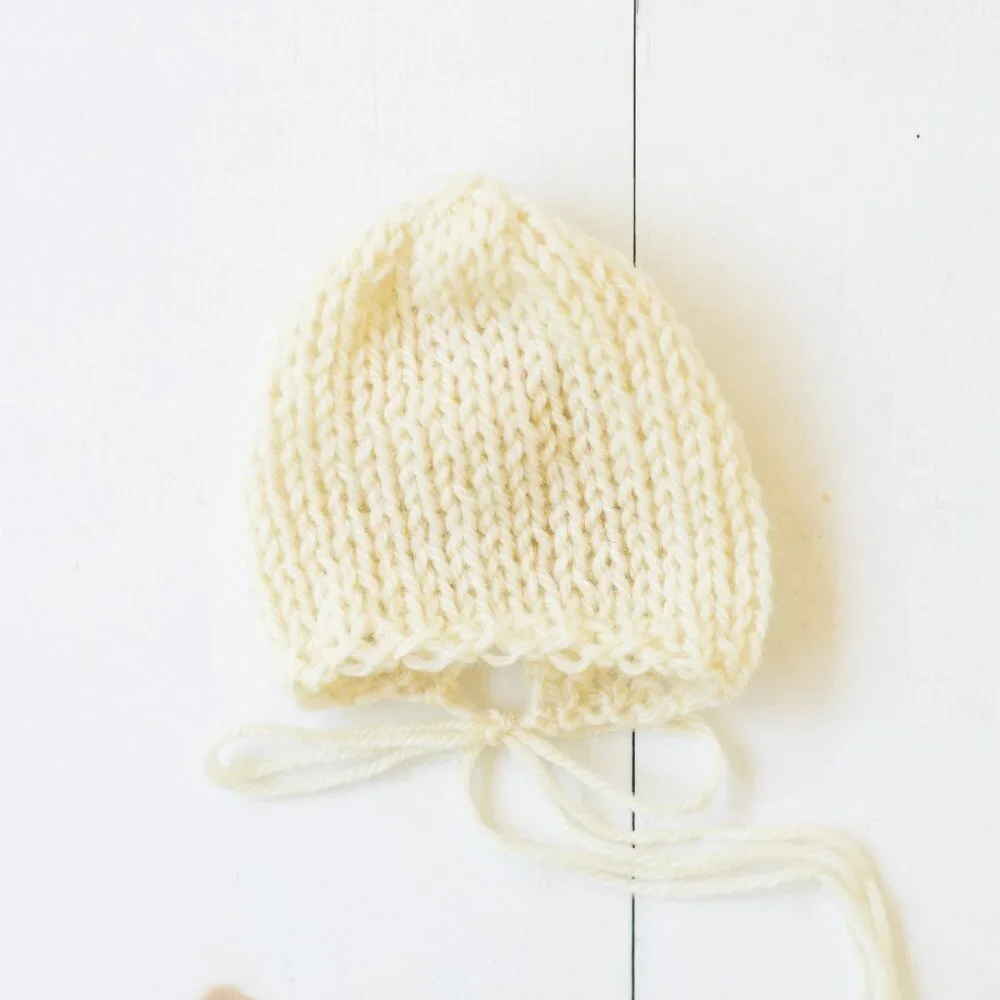 Hand Knit Wool Cream Ivory Newborn Photography Prop Pants and Bonnet Set